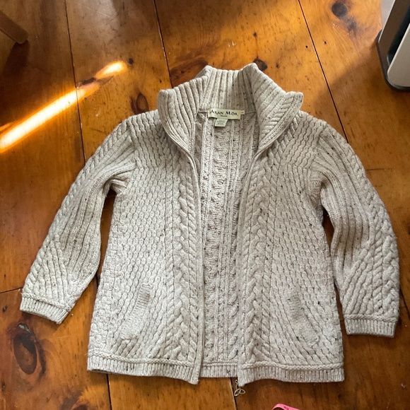 Aran Mor Merino Wool Irish Cable Knit Full Zip Cardigan Sz LG Oatmeal color - Picture 9 of 9